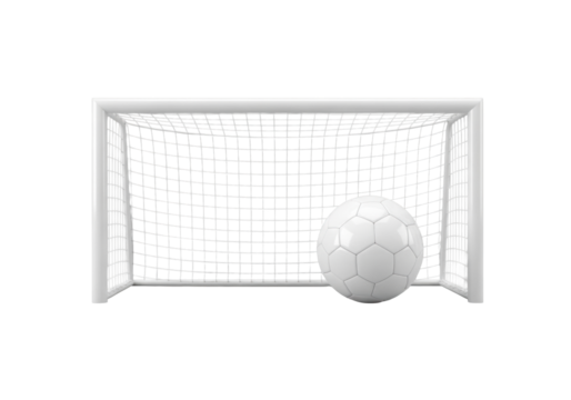 transparent soccer goal, crisp mesh, new white soccer ball, isolated on solid transparent background, high-key studio lighting, 45-degree angle, concept of sports equipment