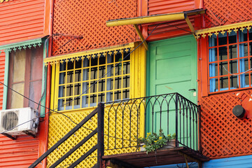 Facade of a colorful house characteristic of the La Boca neighborhood in Buenos Aires