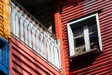 Close-up image showing architectural details of a building in the La Boca neighborhood of Buenos Aires.