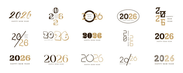Modern design for calendar, invitations, greeting cards. Set of new year logo text design. stock illustration. 2026 logo concept for calendar, poster, flyer, banner.