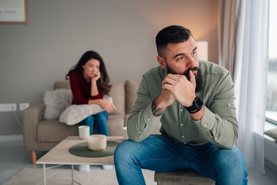Fototapeta Couple having conflict after argument at home