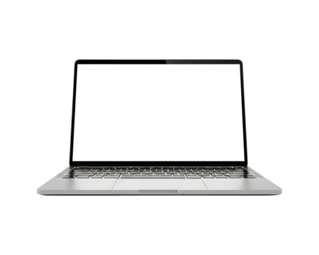 A laptop with a blank screen on a transparent background