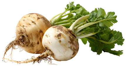 Fresh Turnips with Greens, isolated on transparent background