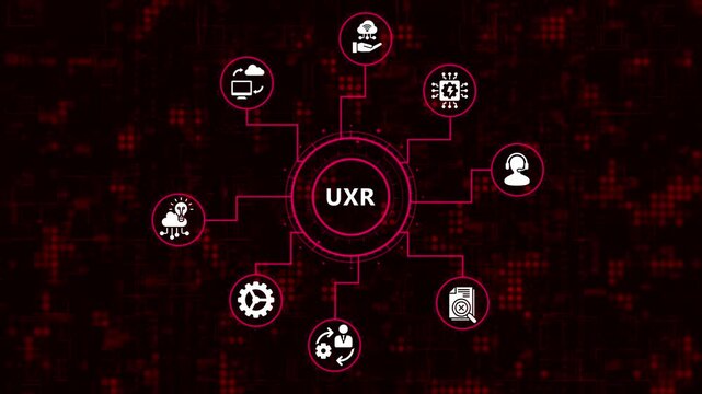 User experience research uxr concept the central circle is surrounded by icons representing various aspects of uxr, such as user interviews, surveys, and usability testing