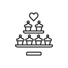 A minimalist line drawing of tiered cupcakes topped with a heart