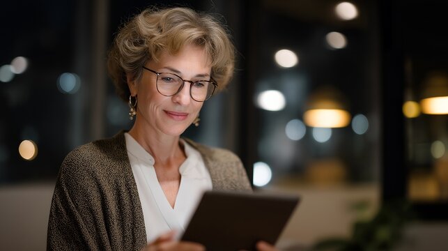 Senior entrepreneur video conferencing with global clients using a tablet and smartphone, showcasing remote business management, senior digital literacy, and success in online entrepreneurship for