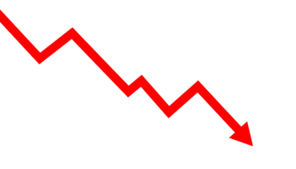 Red arrow graph, business stock market investment down fall direction loss stock market crash, Down fall trend red arrow graph, Red arrow chart graph in downward direction, concept of stock market.