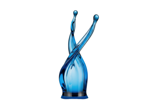Pure, vibrant, translucent blue liquid sculpted into an elegant ribbon-like form on a subtle reflective surface, isolated on a transparent studio background, luxury product concept