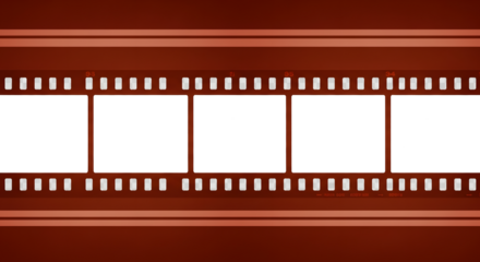 Blank 35mm Film Strip Isolated on Transparent Background, Vintage Reddish Brown Film Negative Template, Empty Photo Film Strip with Perforations, Horizontal Cinematic Film Frame Design Element