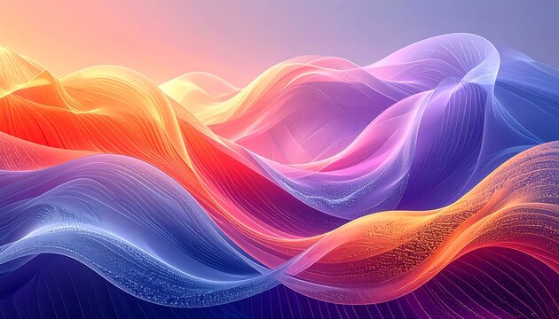 Abstract digital art of colorful, flowing, and translucent waves