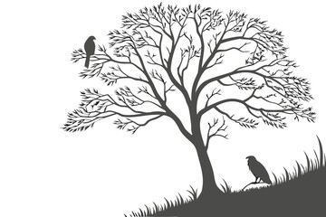 Lakeside Hilly Landscape Vector Illustration - Duotone Blue Graphic