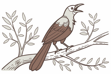 Singing Bird on Tree Branch Vector - Colored Graphic