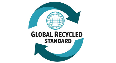 Global Recycled Standard Logo on Transparent Background, Recycling and Sustainability Certification Emblem, Teal Arrows and Globe Environmental Logo, Professional Global Recycled Standard Icon with Te