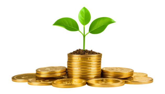Plant Growing on Coins, Isolated, Cutout, Transparent PNG