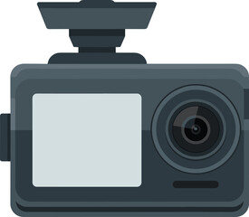 Modern digital action camera vector illustration with screen and wide lens, flat design isolated on white background for technology concept