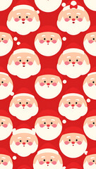 Santa Claus faces pattern on red background  