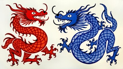 Artistic Close up of Red and Blue Dragon Patterns