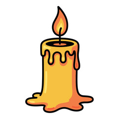 Candle with flame vector, Vector illustration of a bright burning wax candle with a yellow flame, perfect for a decoration or holiday icon design