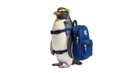 Penguin with a blue backpack going to school isolated PNG with Transparent Background
