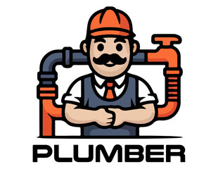 Plumber Worker Mascot, Vector Illustration of a Plumber Worker Logotype – Cosmic Cartoon Character Mascot Design for Plumbing Service and Maintenance Branding