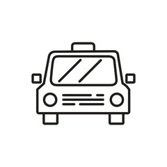 Black outline of a taxi viewed from the front features headlights grill and windshield wipers