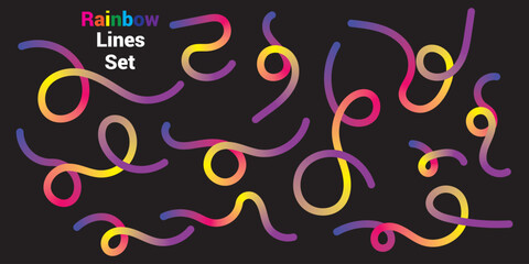 Obraz premium Wave Color Lines Pattern. Abstract Background with Gradient Line Shapes. Vector Graphic with Curve Rainbow Ribbons.