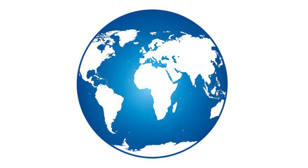 Obraz premium Stylized world map in blue and white on white background, Minimalist globe illustration highlighting continents, Graphic representation of Earth with gradient blue sphere, Clean vector-style world map