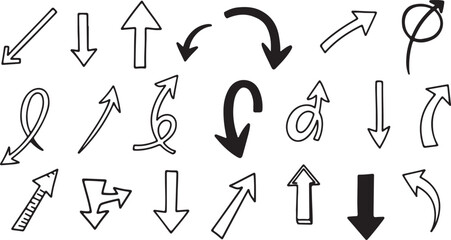  Hand-Drawn Arrow Vector Set – Doodle Sketch Direction Icons, Editable Stroke
