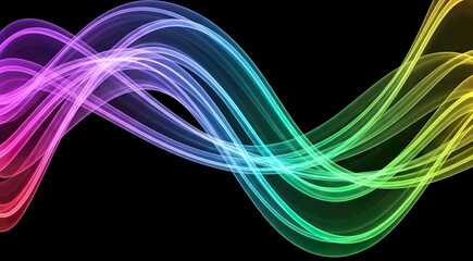 Abstract Colorful Wavy Lines on Black Background