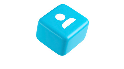 Blue cube with rounded edges featuring playful face design, isolated on transparent background, suitable for digital art, game asset, or educational material, evokes cheerful mood