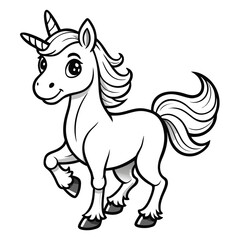 Cute cartoon unicorn standing on white background © Maria