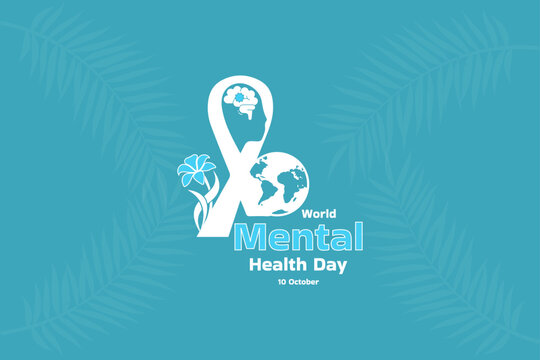 World Mental Health Day of vector illustration. Mental health awareness ribbon, brain disorder idea. Let's care about mental health. design with a silhouette of a woman's head.