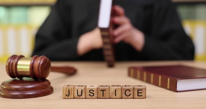 Exploring the essence of justice through the eyes of a judge in a serene courtroom atmosphere