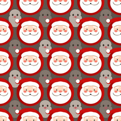 Christmas pattern with Santa Claus faces on red background  