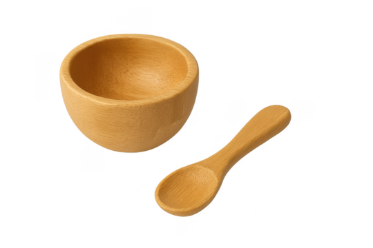 Wooden bowl and spoon kitchenware on transparent background - Powered by Adobe