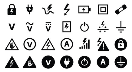 Fototapeta premium Electrical Voltage Marking Glyph Icon Set in Black Vector Design