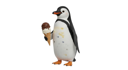 Penguin toy figure holding an ice cream cone isolated PNG with Transparent Background