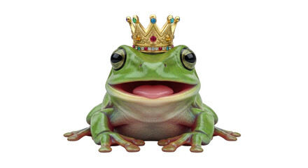 Frog wearing a golden crown isolated PNG with Transparent Background