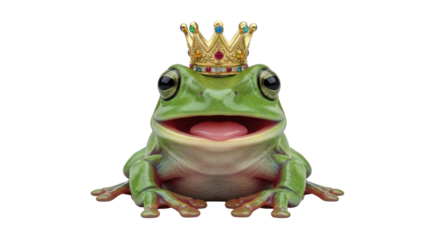 Frog wearing a golden crown isolated PNG with Transparent Background