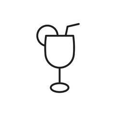 Line drawing cocktail glass with straw and citrus slice Minimalist black on white