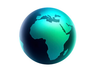 Fototapeta premium Globe earth planet world map blue green Africa Europe Asia illustration digital geography environment global sphere nature science education realistic shiny 3D round international travel