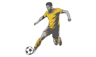 Soccer player kicking ball in action pose illustration  
