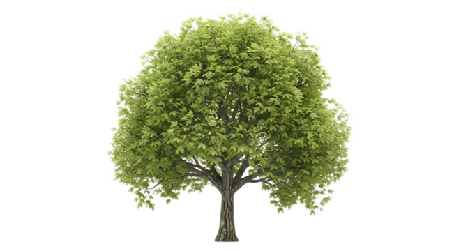 Isolated tree with green leaves against a black background in a studio shot with clear details