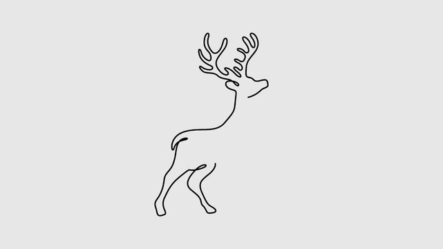 Deer continuous one line art drawing animation video. Full length one line 4K animation