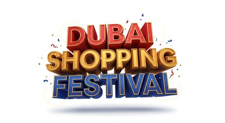 Dubai Shopping Festival 3D Text Celebration with Confetti, Perfect for Events and Promotions