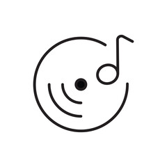 Musicthemed icon with record lines central dot and adjacent musical note
