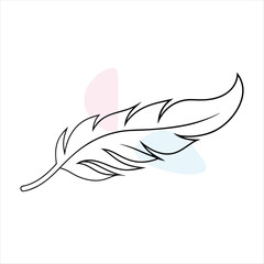 Minimalist feather line art on white background quill