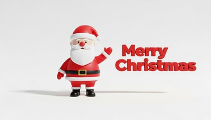 Festive Santa Claus Figure with Merry Christmas Greeting on White Background.