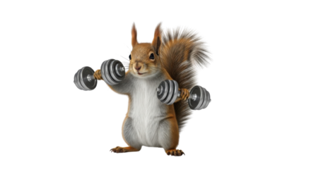 Squirrel lifting dumbbells isolated PNG with Transparent Background