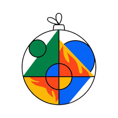Colorful geometric Christmas ornament with shapes and flames  
